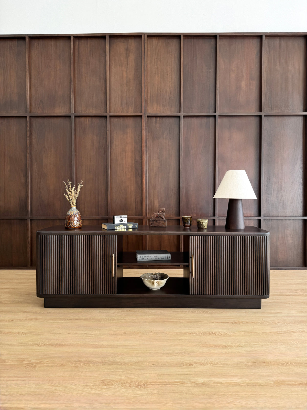 Kimi Solid Acacia Wood small TV Stand in Dark Brown (160cm)