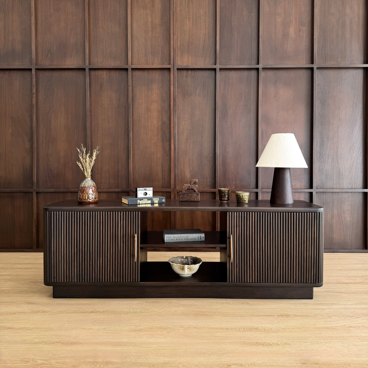 Kimi Solid Acacia Wood small TV Stand in Dark Brown (160cm)