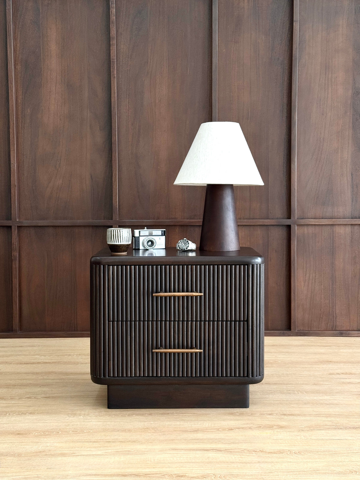 Kimi Solid Acacia Wood Bedside Table in Dark Brown
