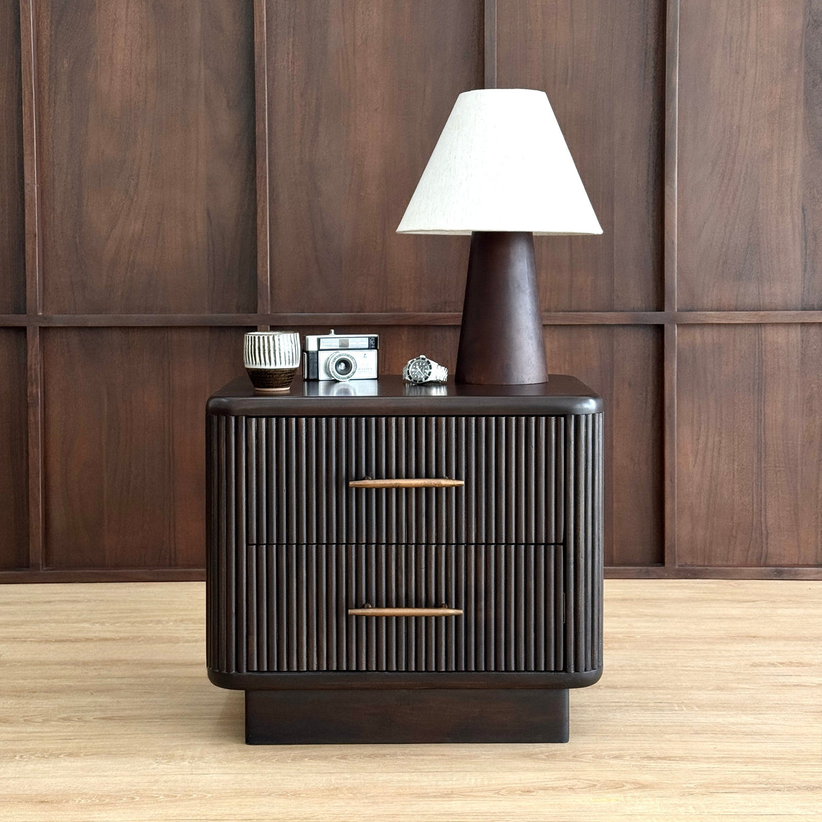 Kimi Solid Acacia Wood Bedside Table in Dark Brown