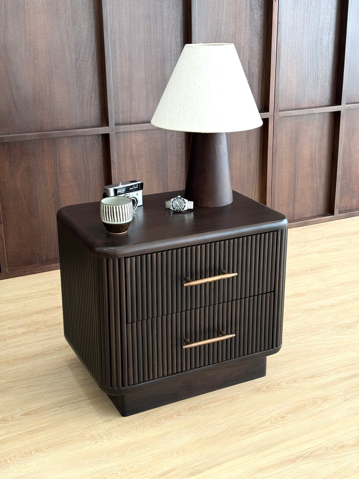 Kimi Solid Acacia Wood Bedside Table in Dark Brown