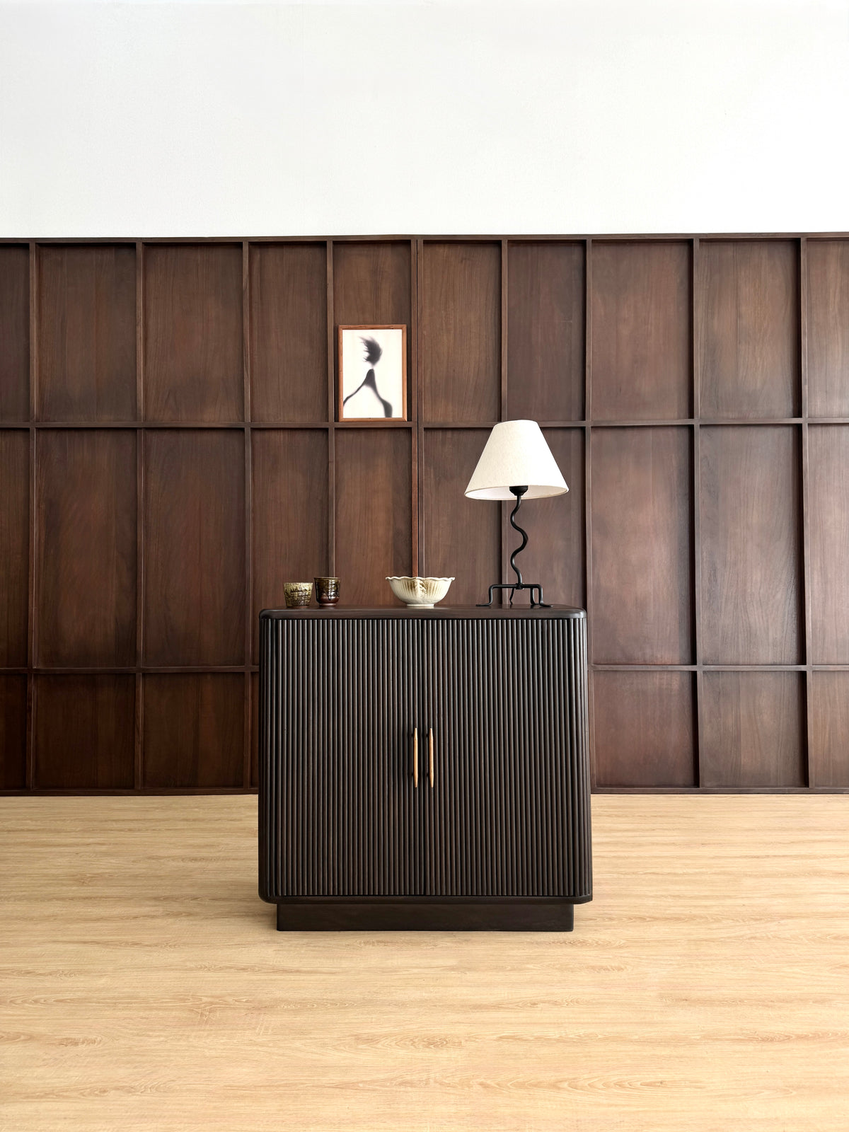 Kimi Solid Acacia Wood 2 Door Small Sideboard in Dark Brown (90cm)