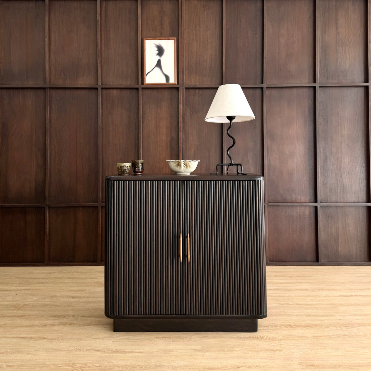 Kimi Solid Acacia Wood 2 Door Small Sideboard in Dark Brown (90cm)