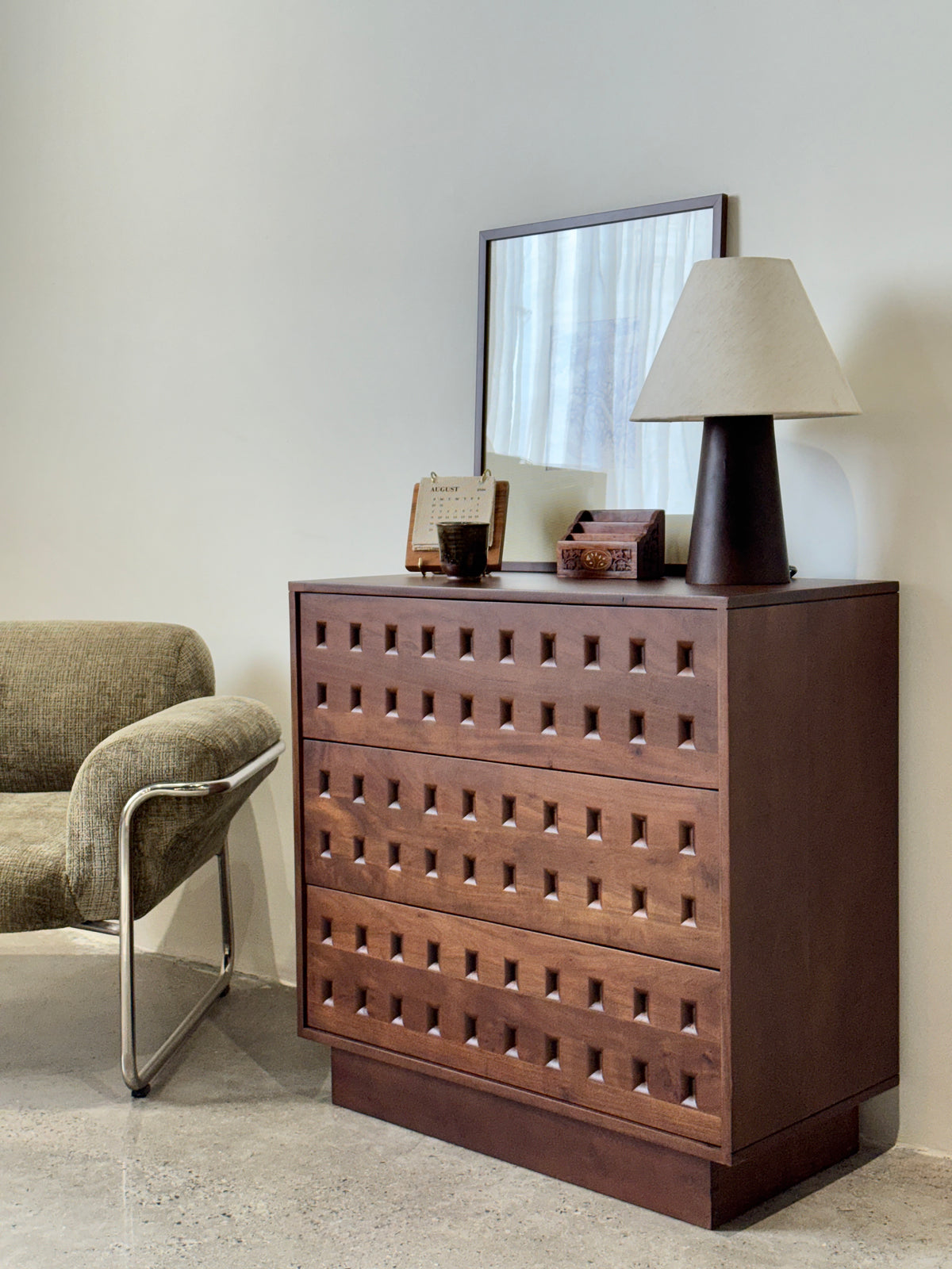 Oslo Solid Acacia Wood 3 Drawer Chest of Drawers in Walnut