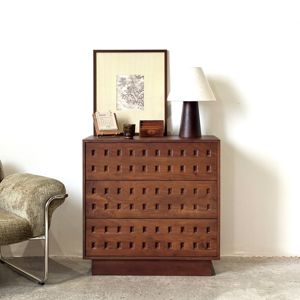 Oslo Solid Acacia Wood 3 Drawer Chest of Drawers in Walnut