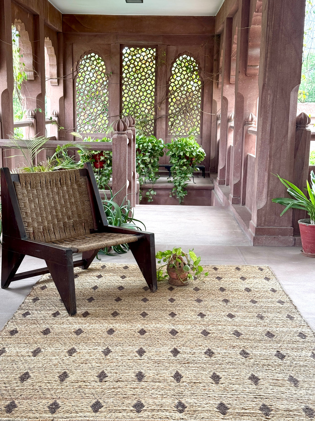 Pewter Jacquard Woven Flat Weave Jute Rug in Natural & Brown (2 Sizes)