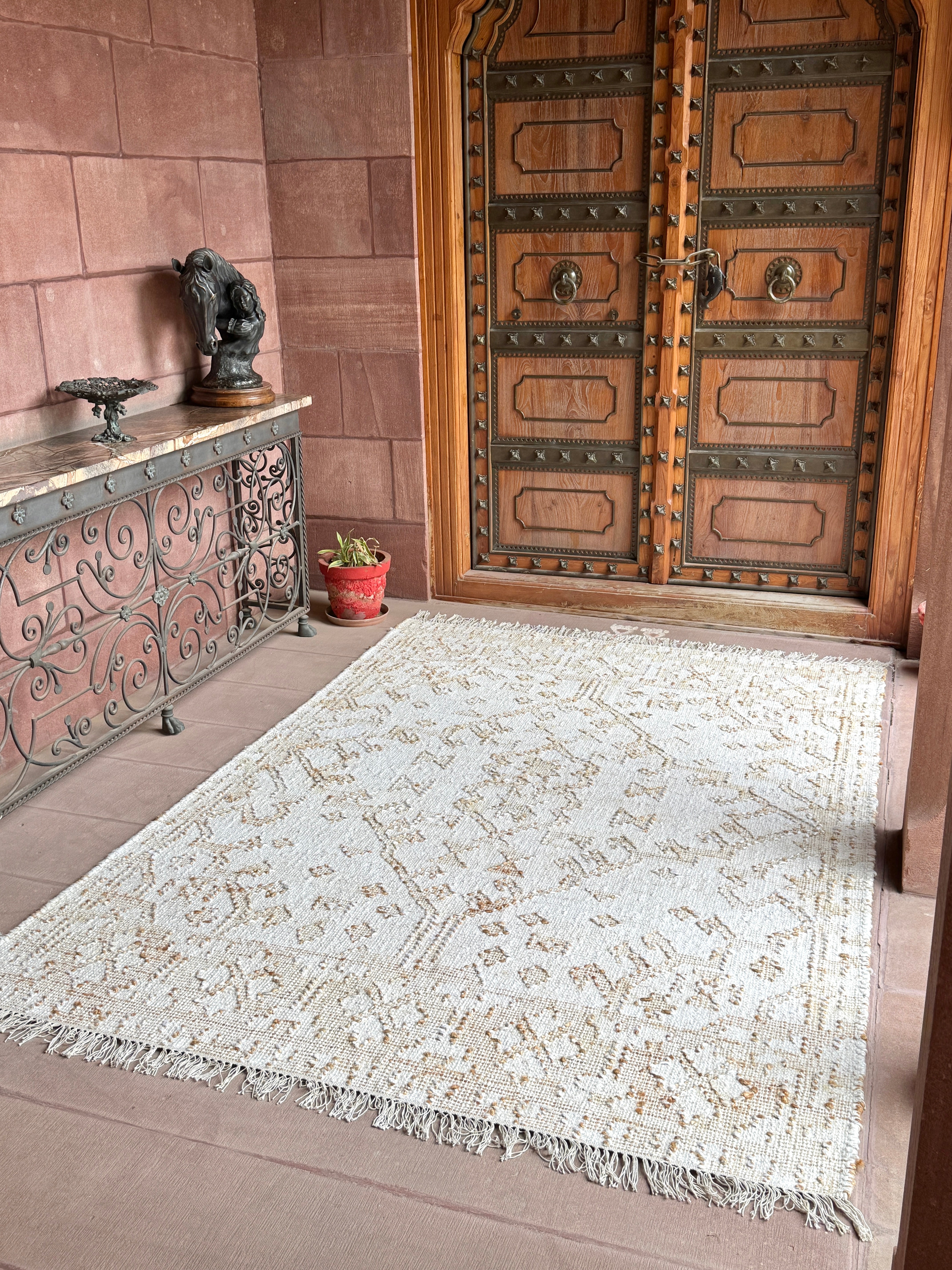 Huxlei Handwoven Flat Weave Punja Kelim Jute & Wool Rug in Ivory & Natural (2 Sizes)