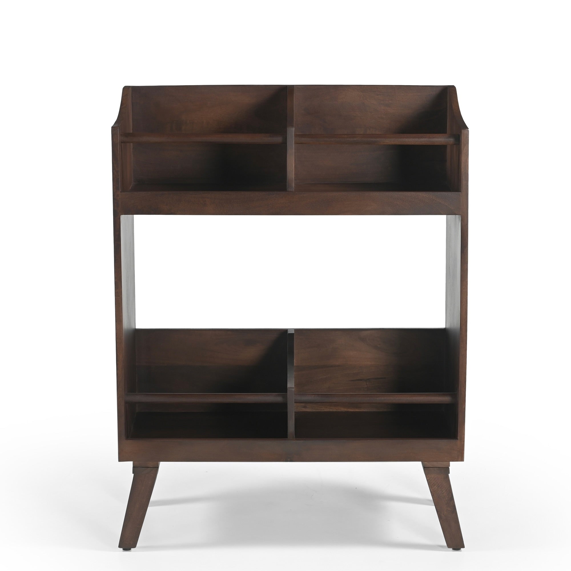 Spin Solid Mango Wood Large Vinyl Storage Stand in Walnut