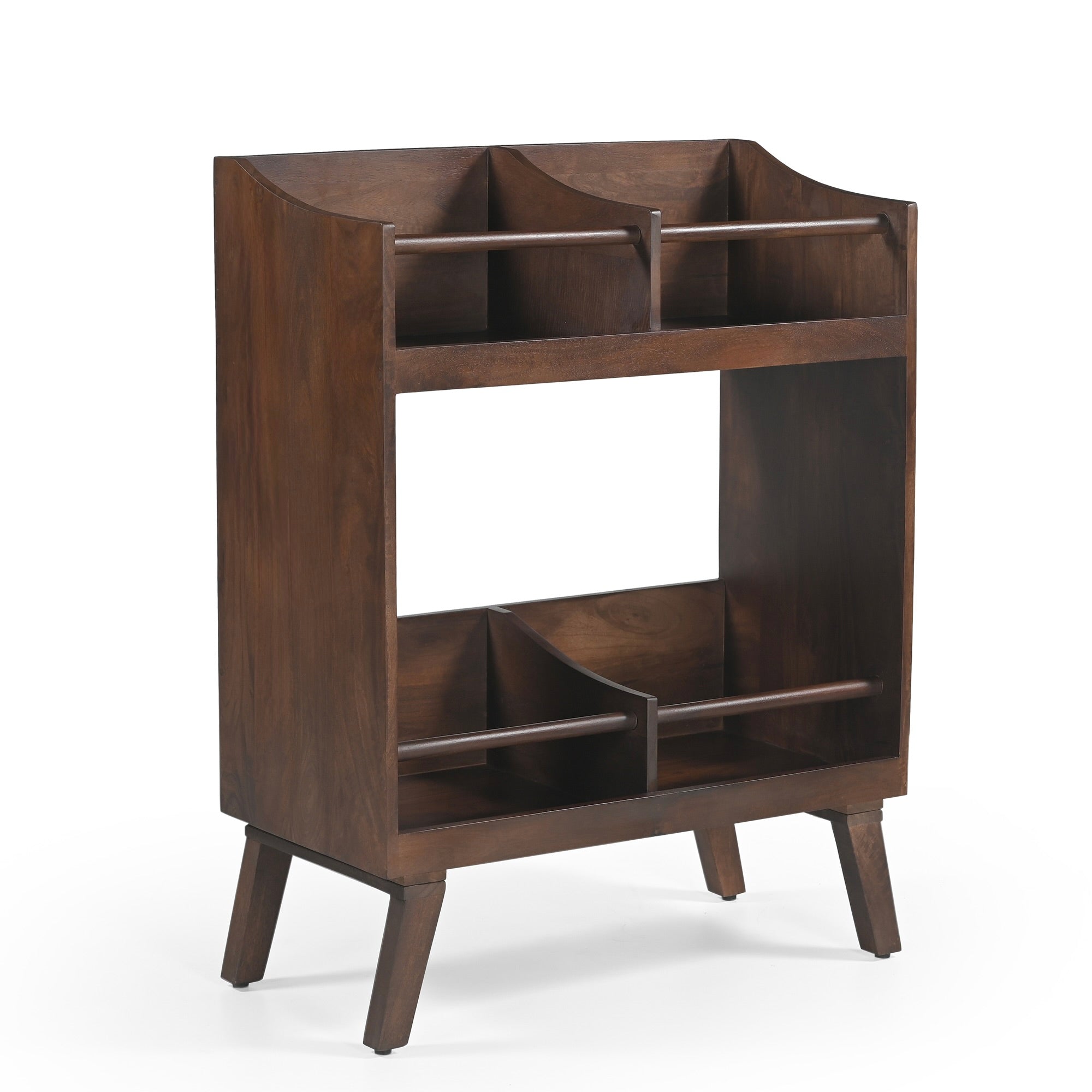 Spin Solid Mango Wood Large Vinyl Storage Stand in Walnut