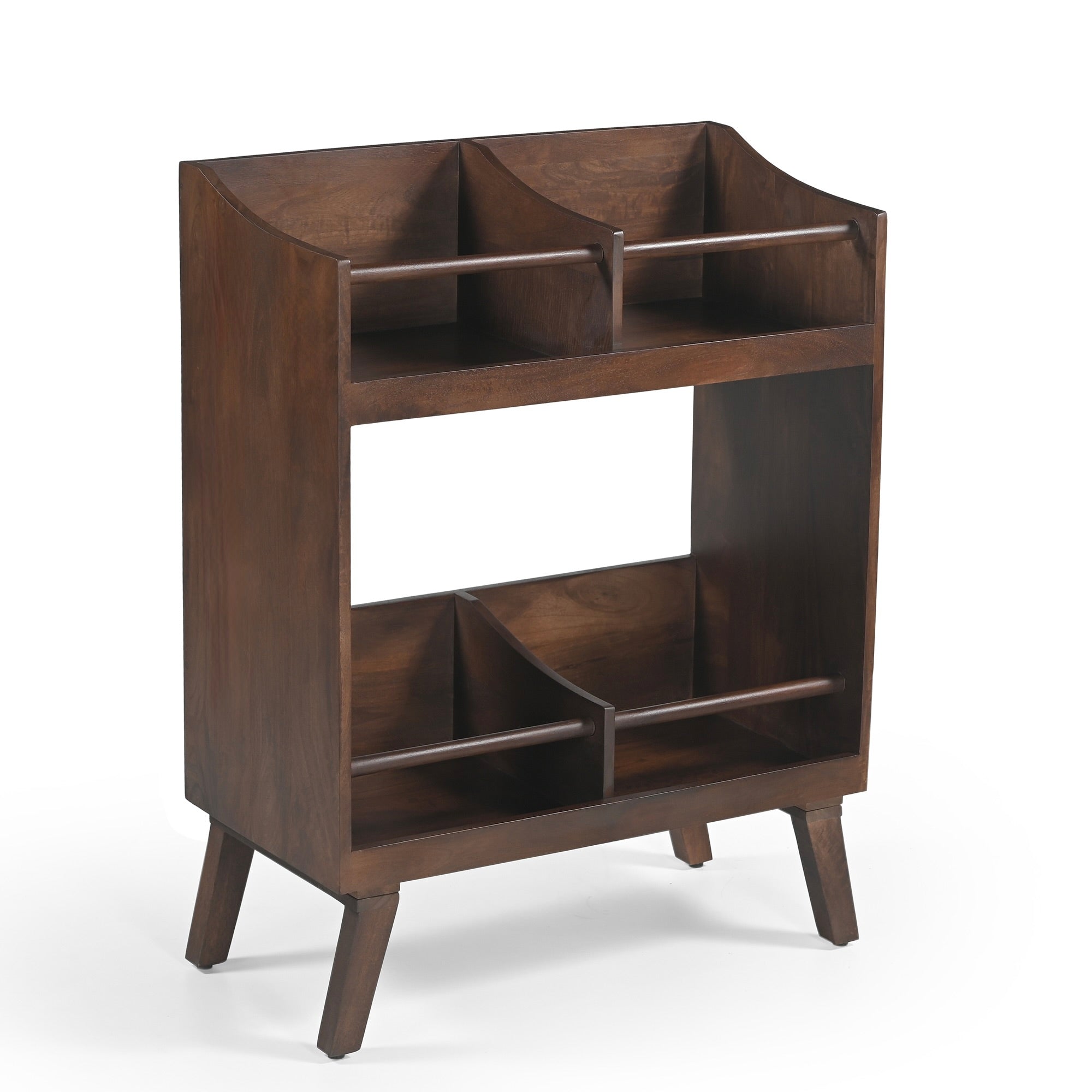 Spin Solid Mango Wood Large Vinyl Storage Stand in Walnut