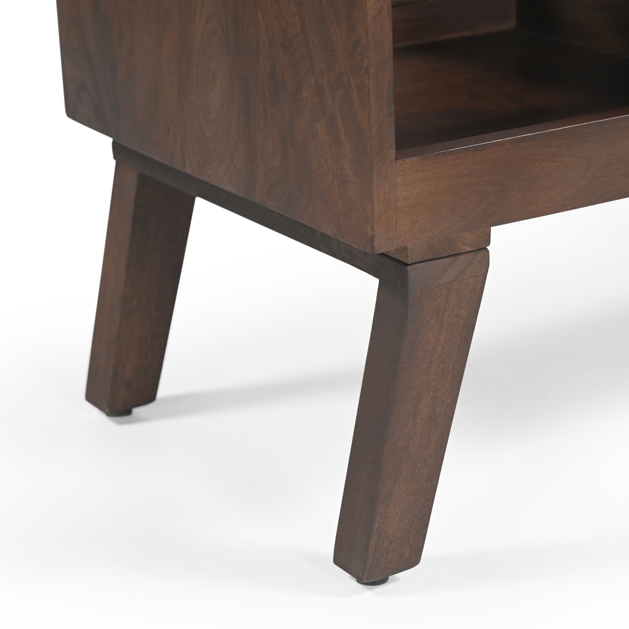 Spin Solid Mango Wood Large Vinyl Storage Stand in Walnut