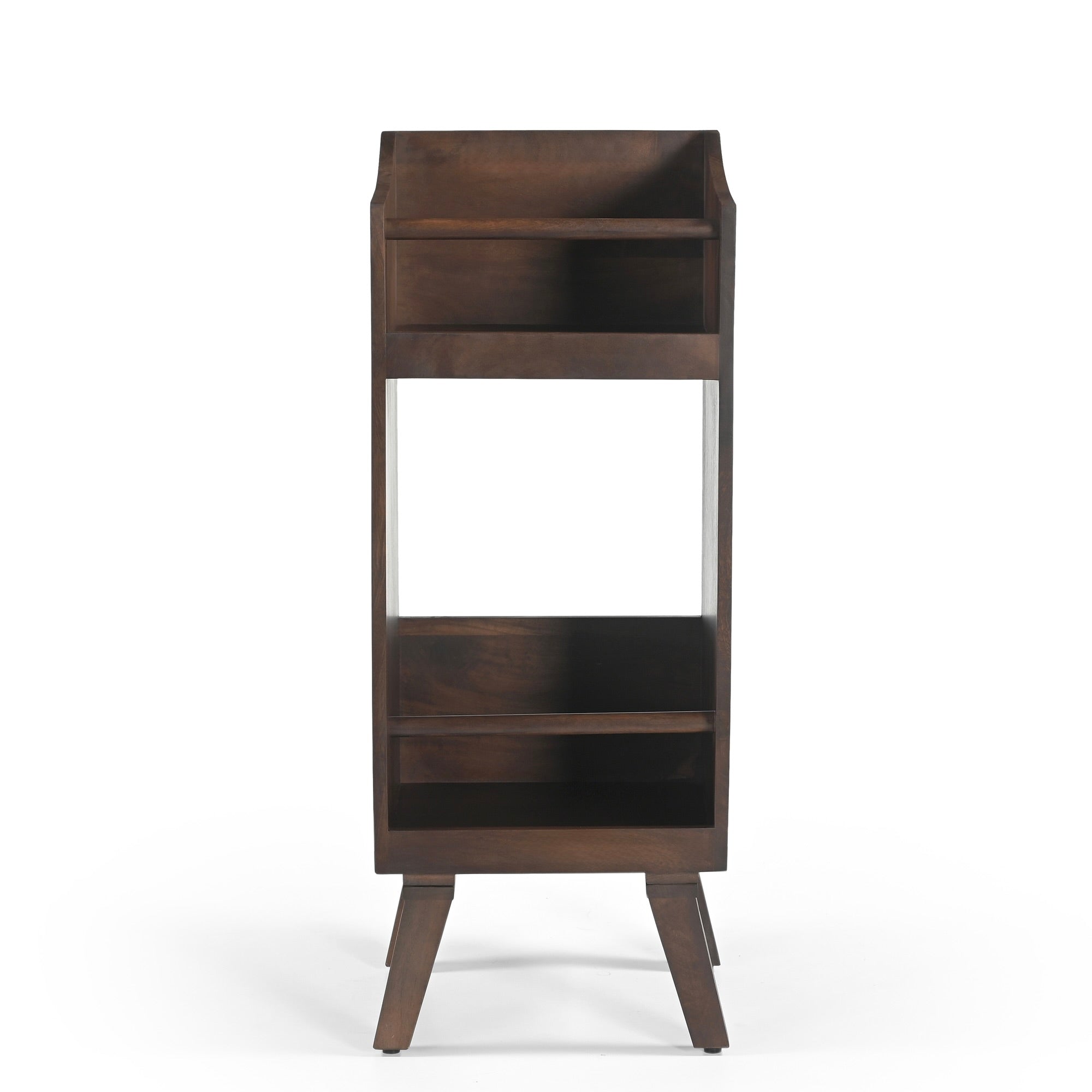 Spin Solid Mango Wood Vinyl Storage Stand in Walnut