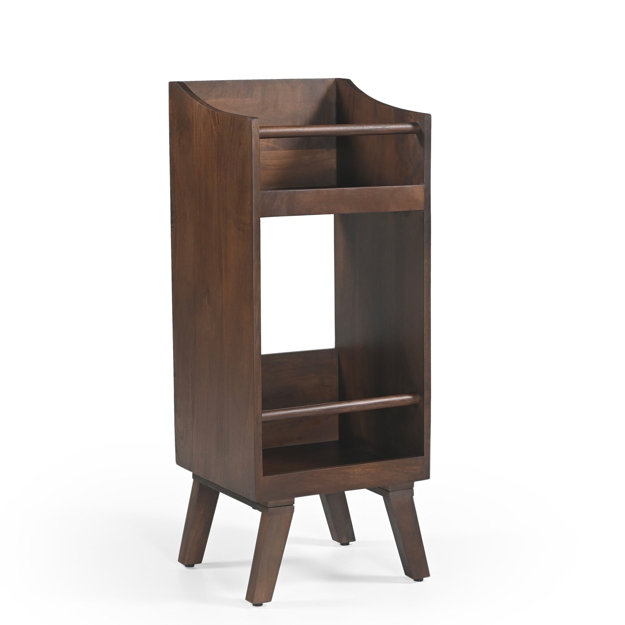 Spin Solid Mango Wood Vinyl Storage Stand in Walnut