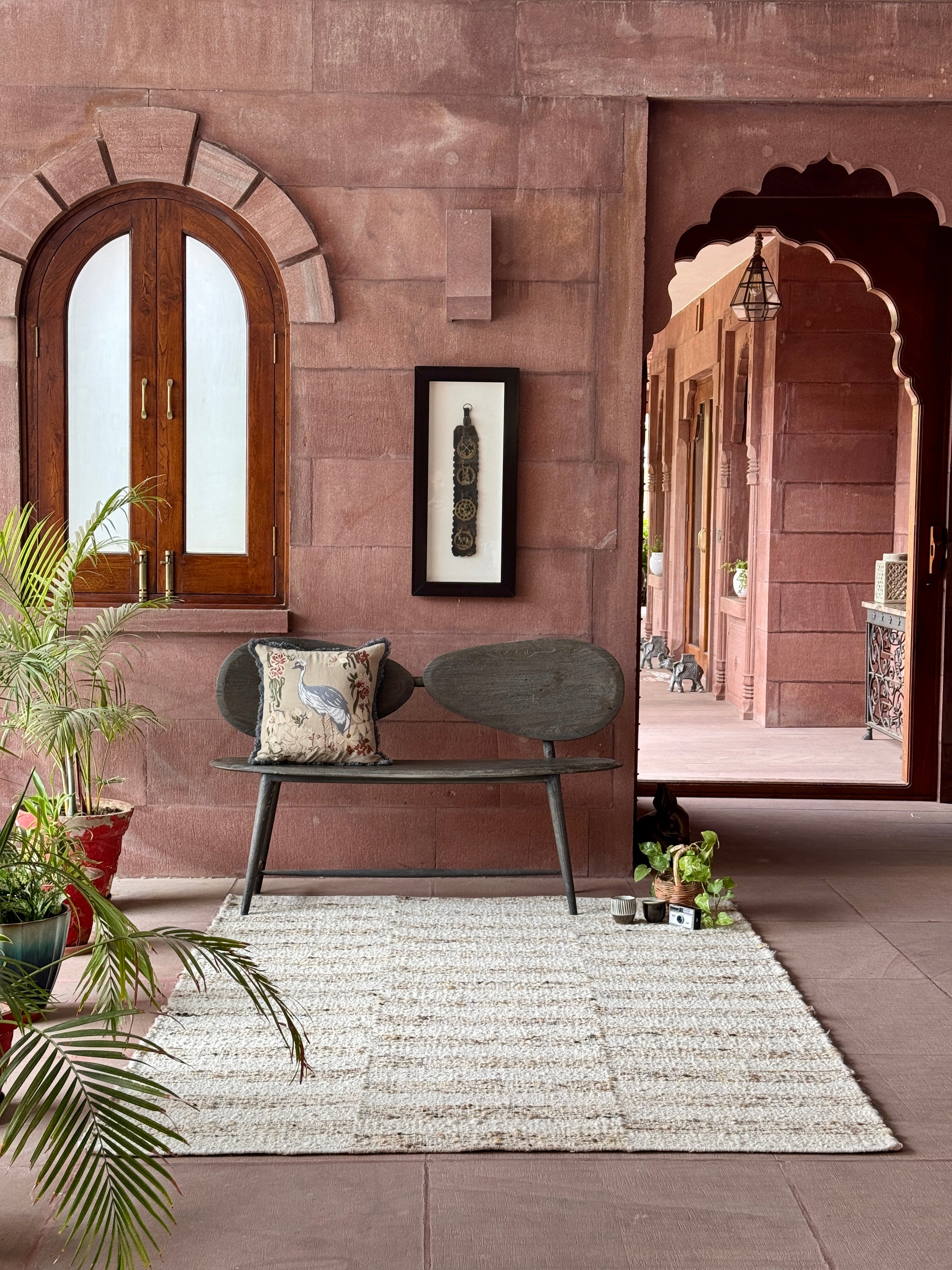 Ecatep Handwoven Flat Weave Punja Kelim Wool Rug in Ivory & Beige (2 Sizes)