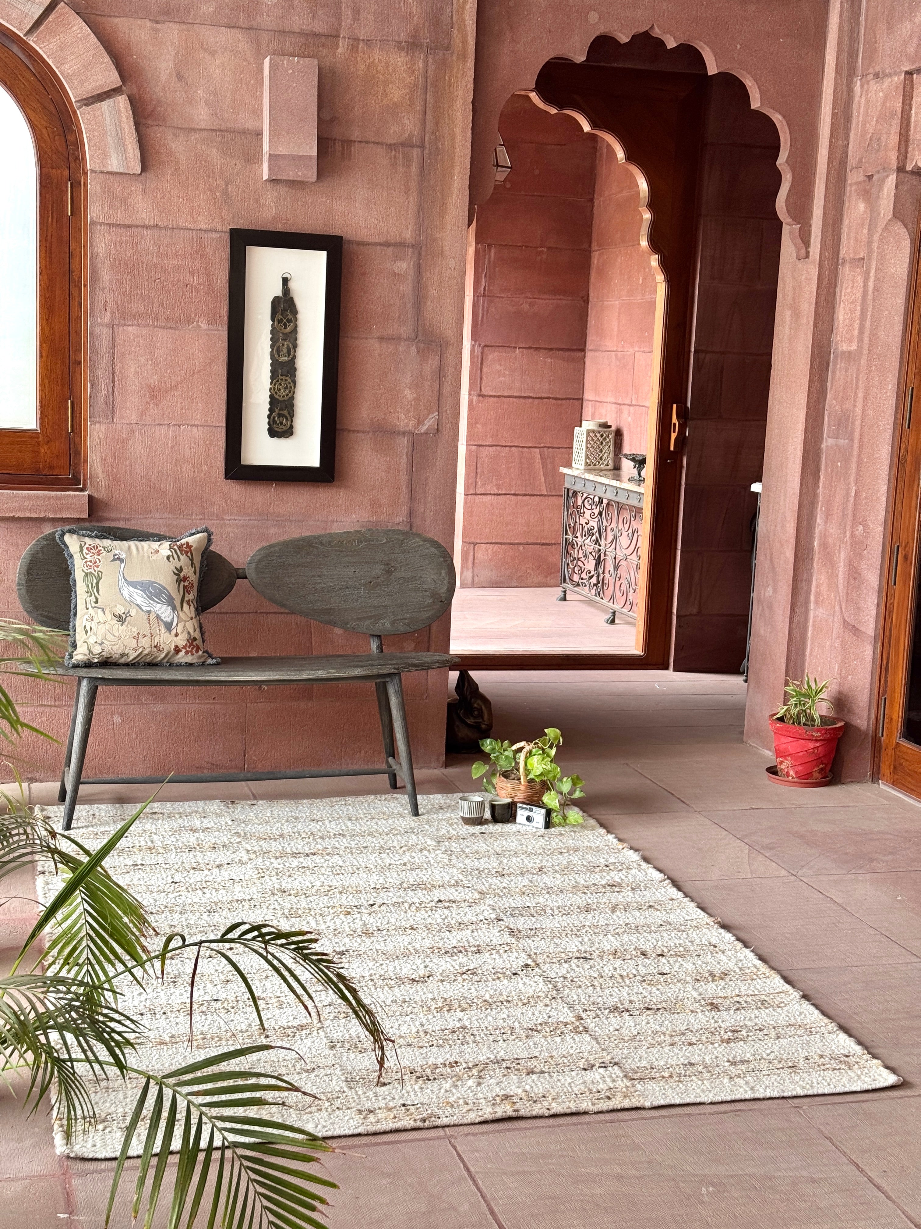 Ecatep Handwoven Flat Weave Punja Kelim Wool Rug in Ivory & Beige (2 Sizes)