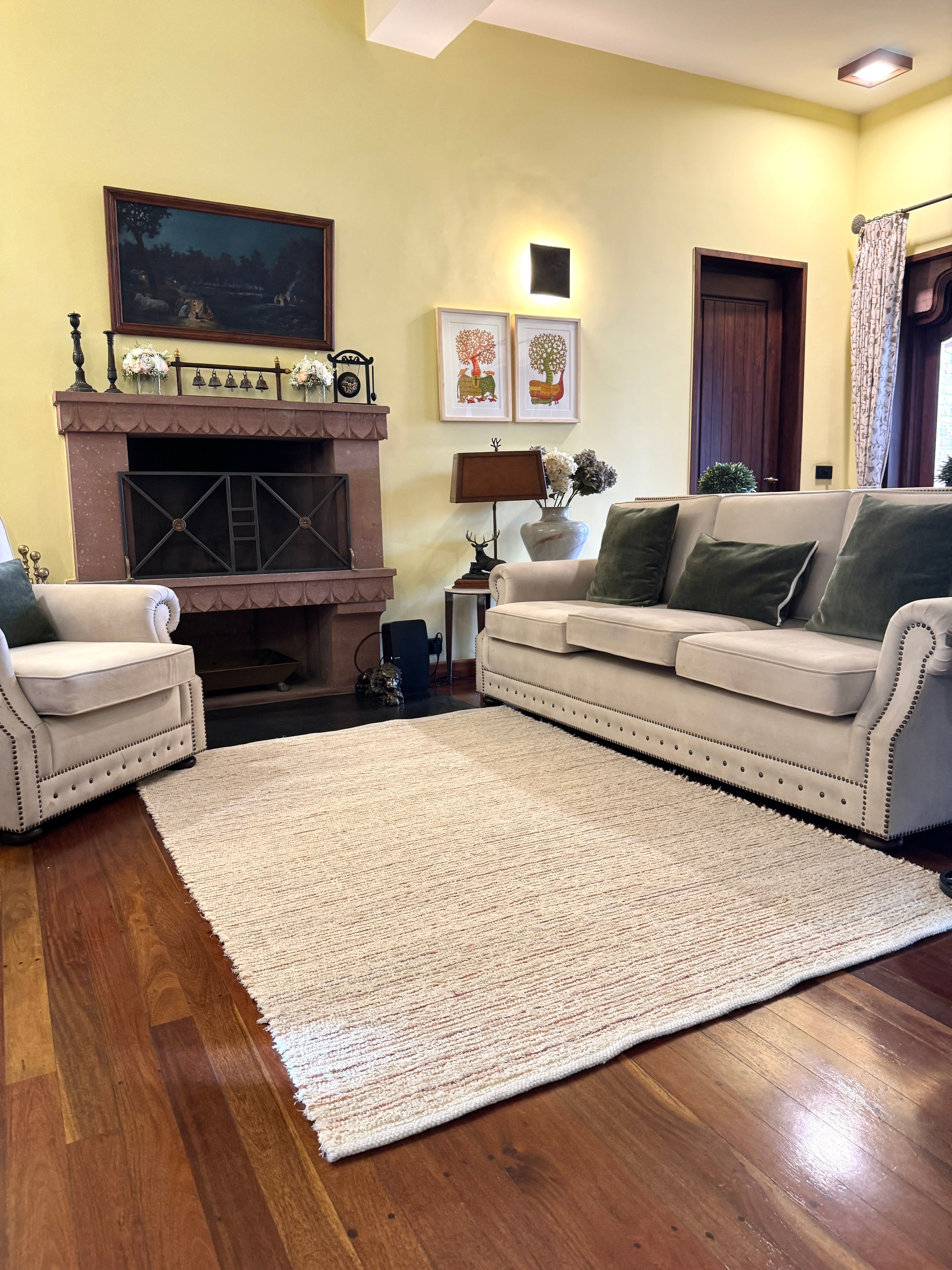 Lawson Handwoven Flat Weave Wool & Cotton Rug in Ivory & Mustard (2 Sizes)