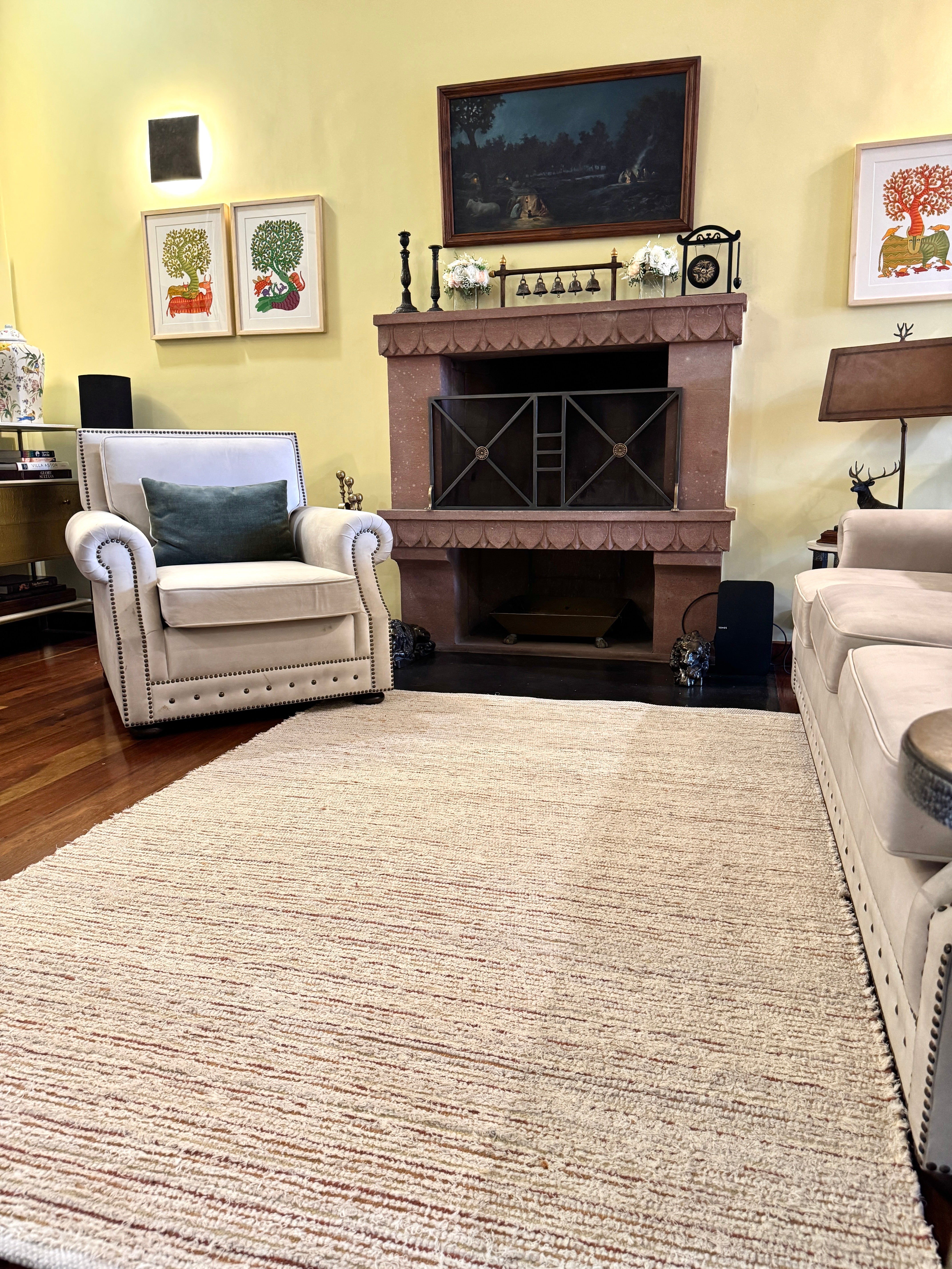 Lawson Handwoven Flat Weave Wool & Cotton Rug in Ivory & Mustard (2 Sizes)