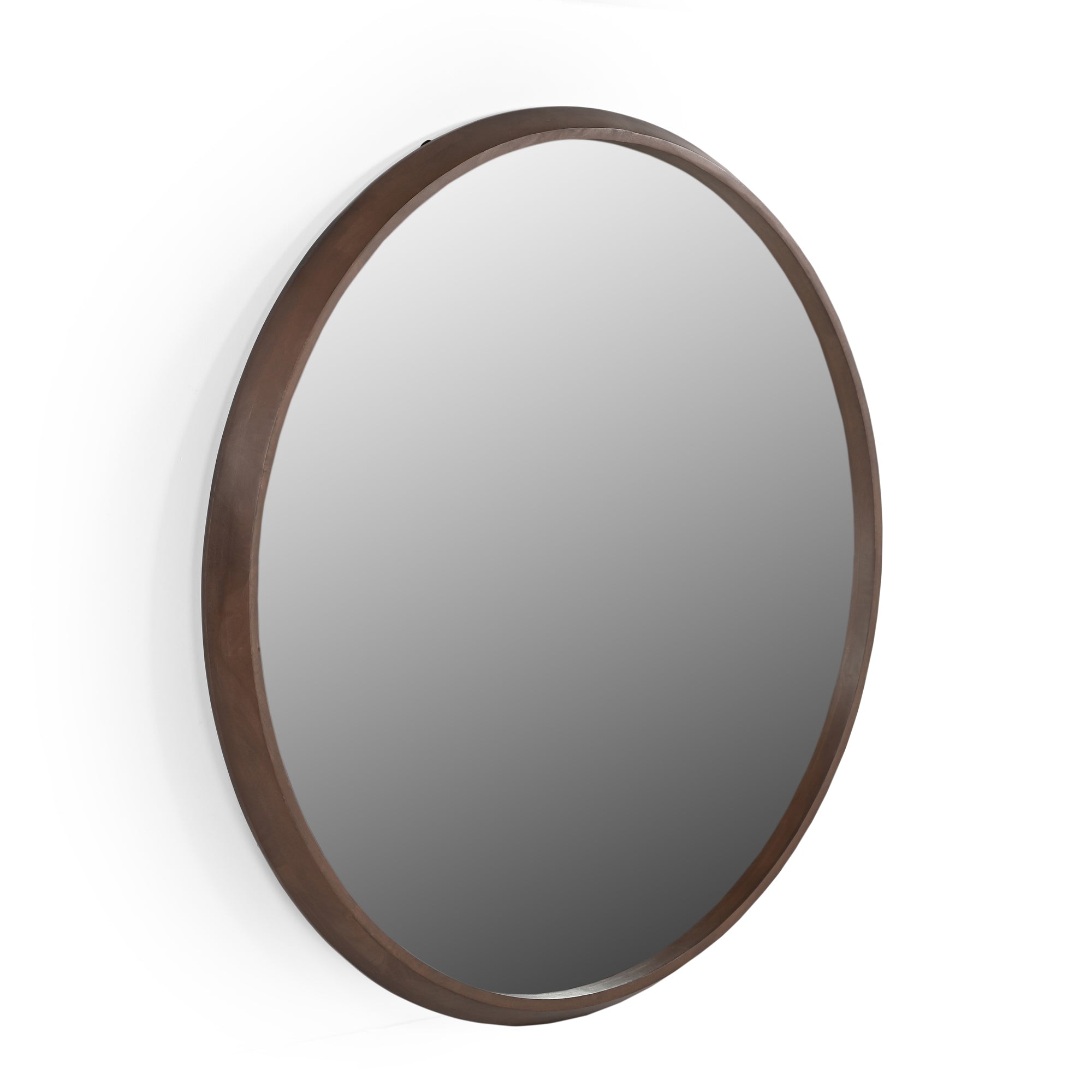 Felix Round Mirror with a Walnut Mango Wood Frame (110cm)