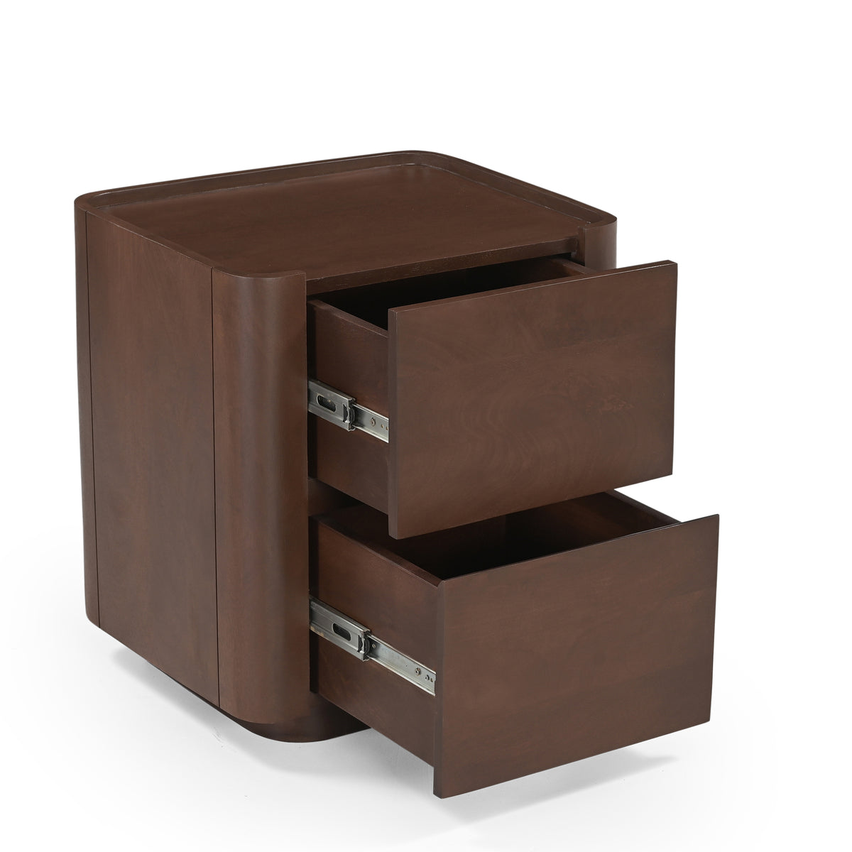 Raya Solid Mango Wood Bedside Table in Walnut