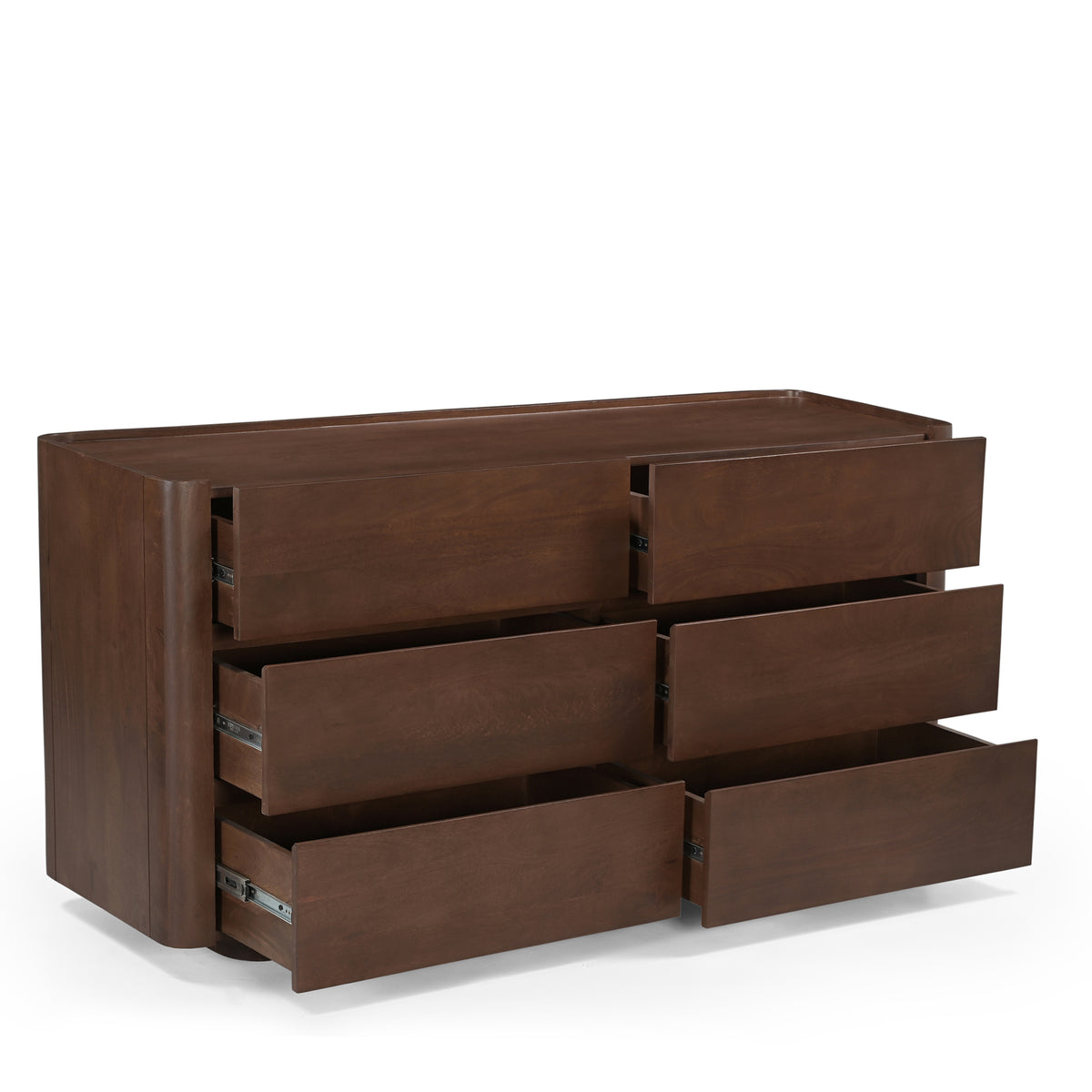 Raya Solid Mango Wood 6 Drawer Chest in Walnut