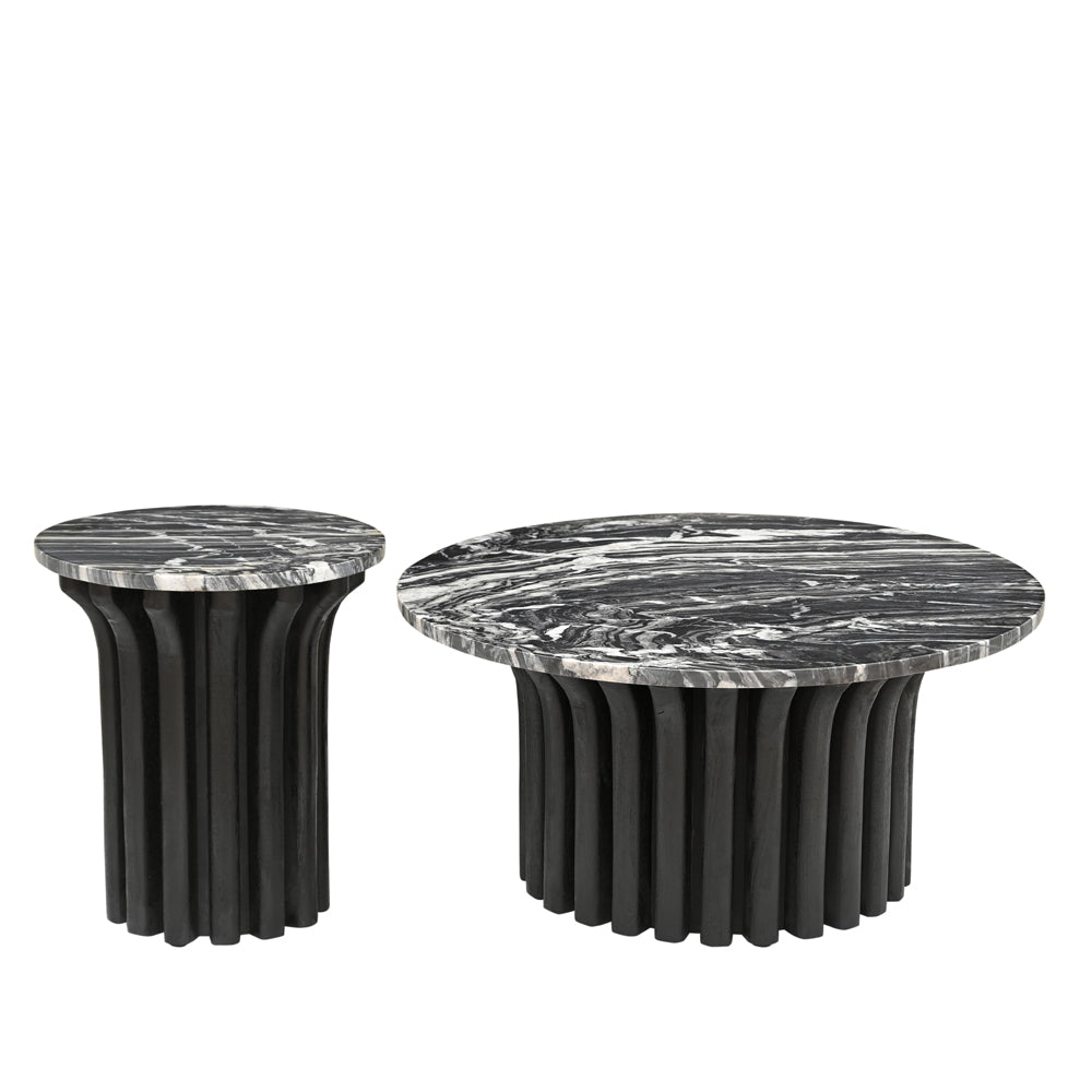 Otar Solid Mango Wood and Marble Coffee Table