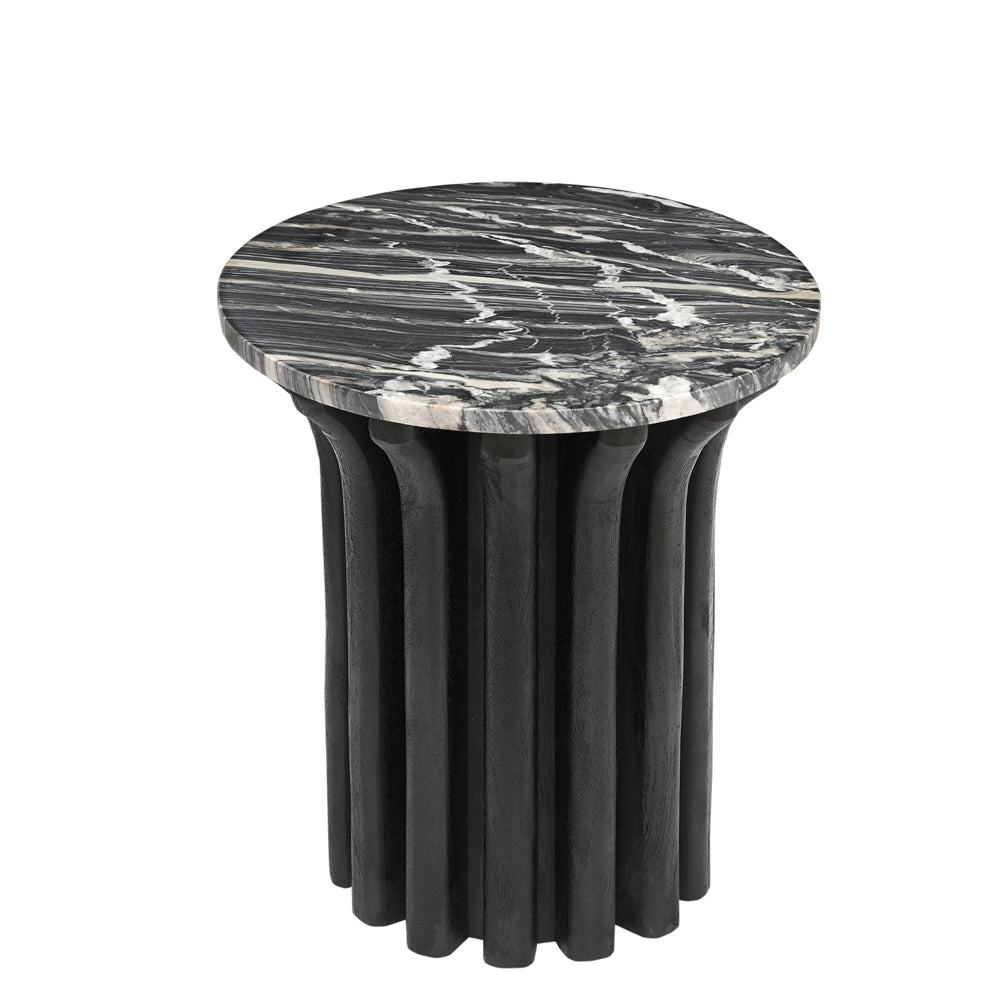 Otar Solid Mango Wood and Marble Side Table