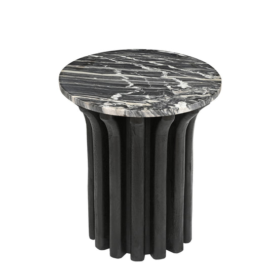 Otar Solid Mango Wood and Marble Side Table