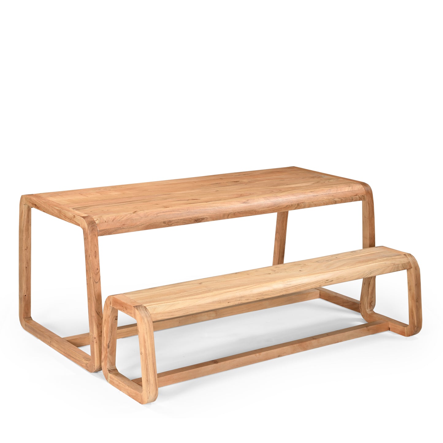Amaya Solid Acacia Wood Dining Table and Bench Set