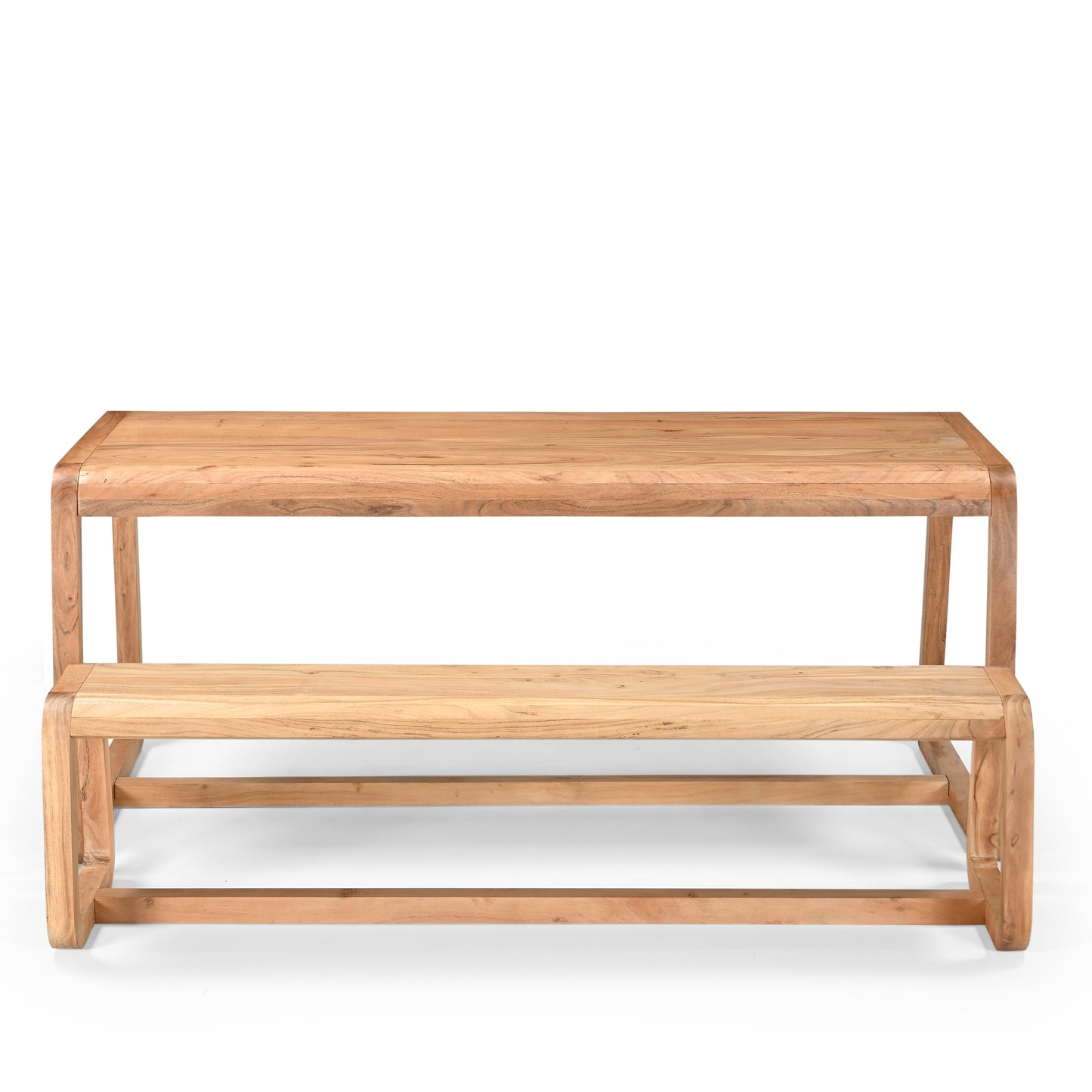 Amaya Solid Acacia Wood Dining Table and Bench Set