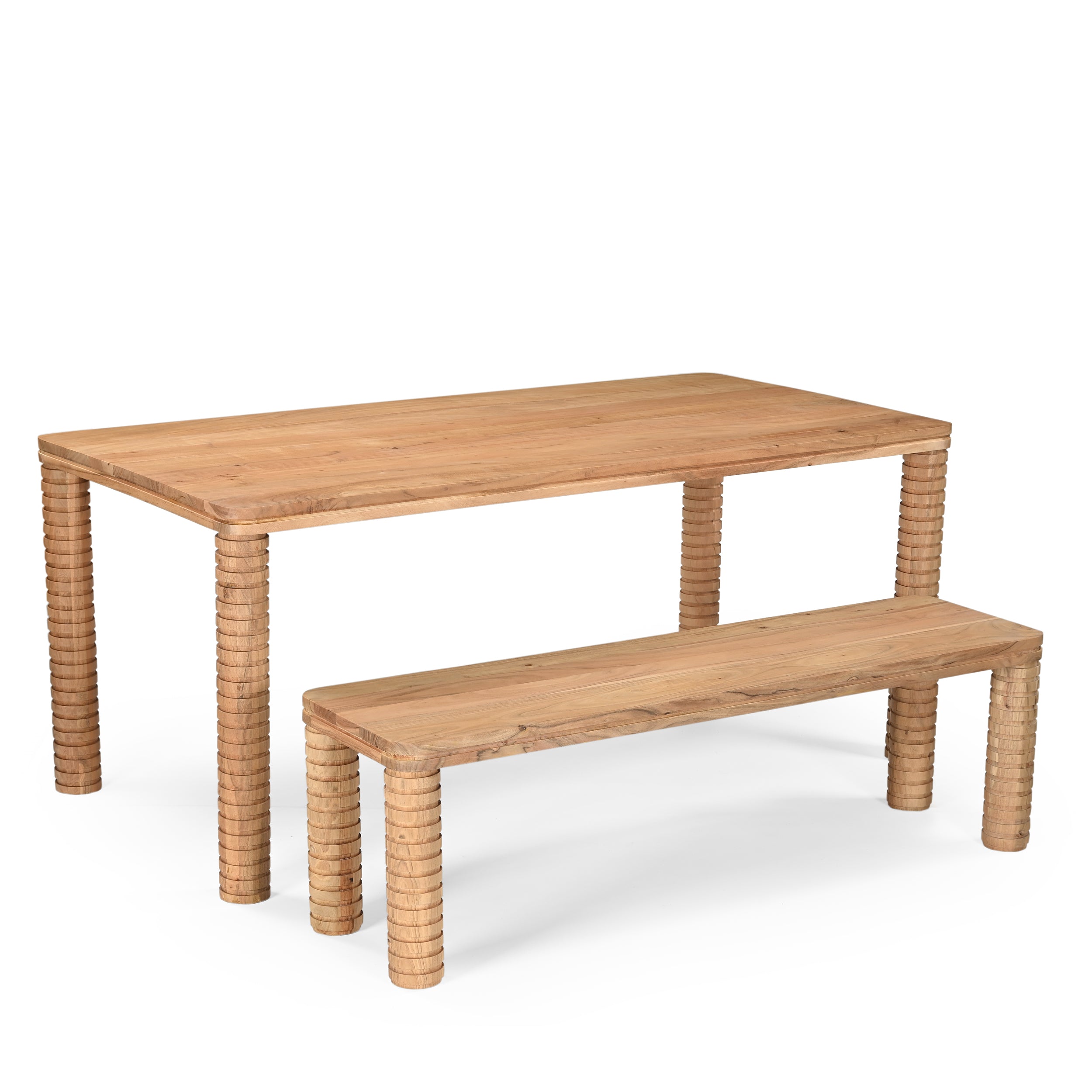Sakura Solid Acacia Wood Dining Table and Bench Set