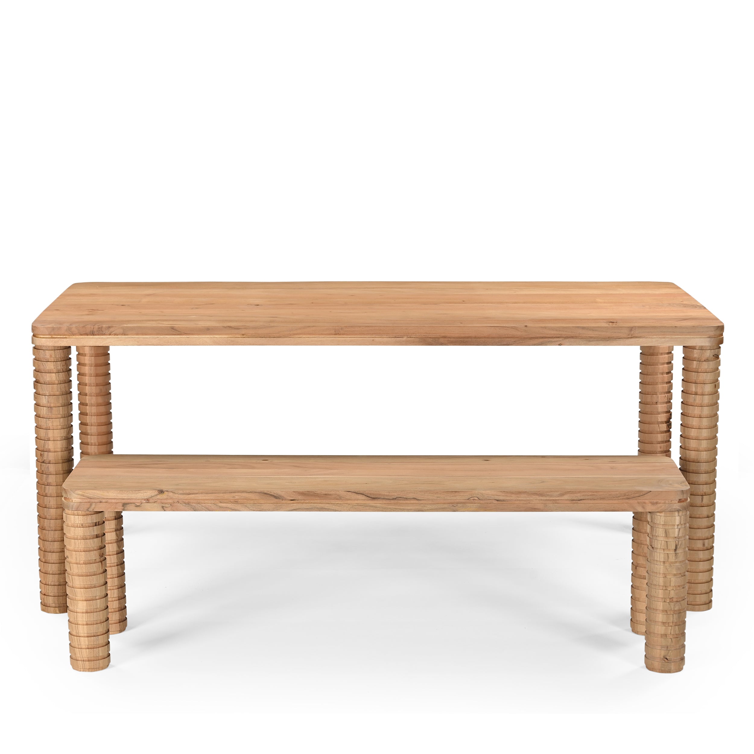 Sakura Solid Acacia Wood Dining Table and Bench Set
