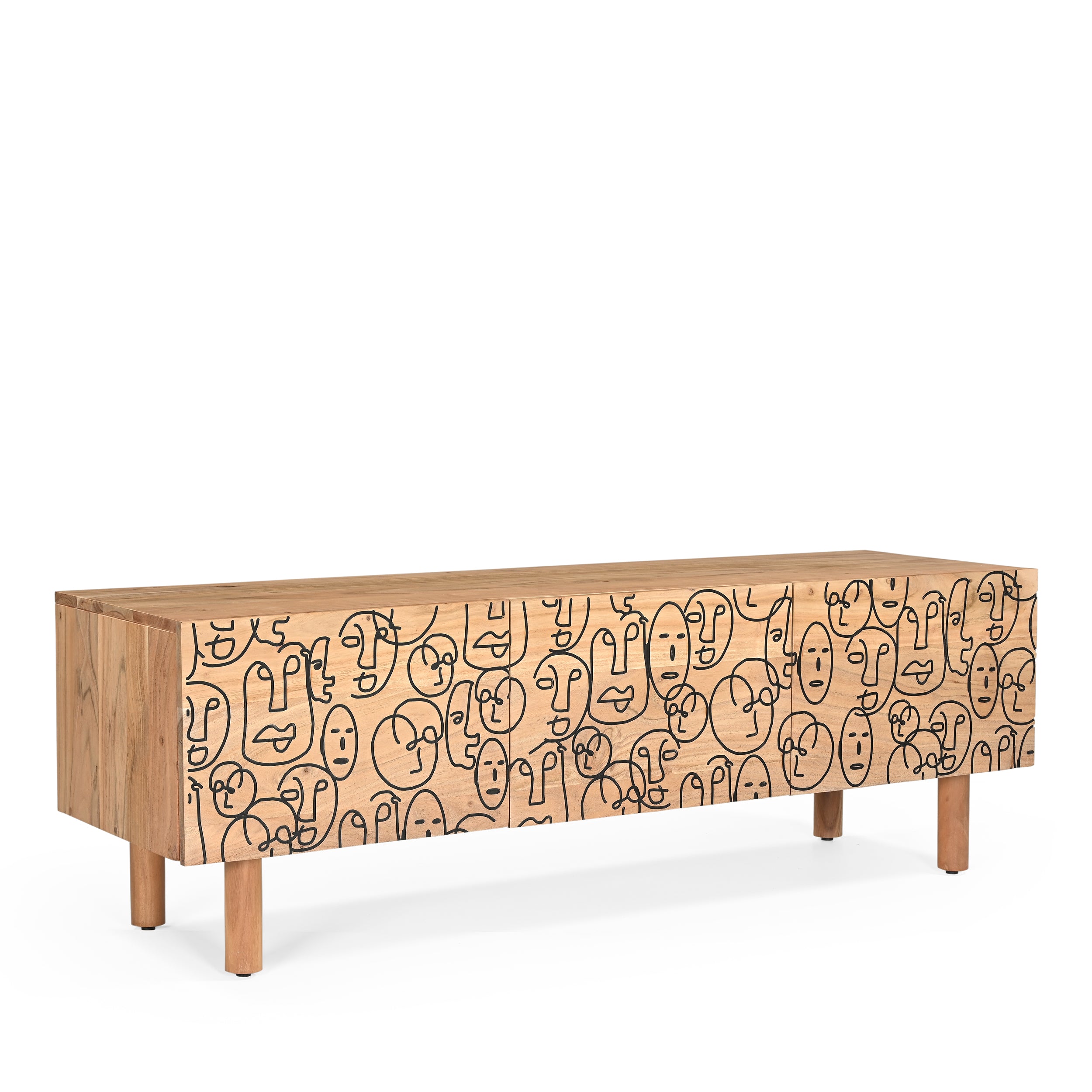Faces Solid Acacia Wood Small TV Stand (140cm)