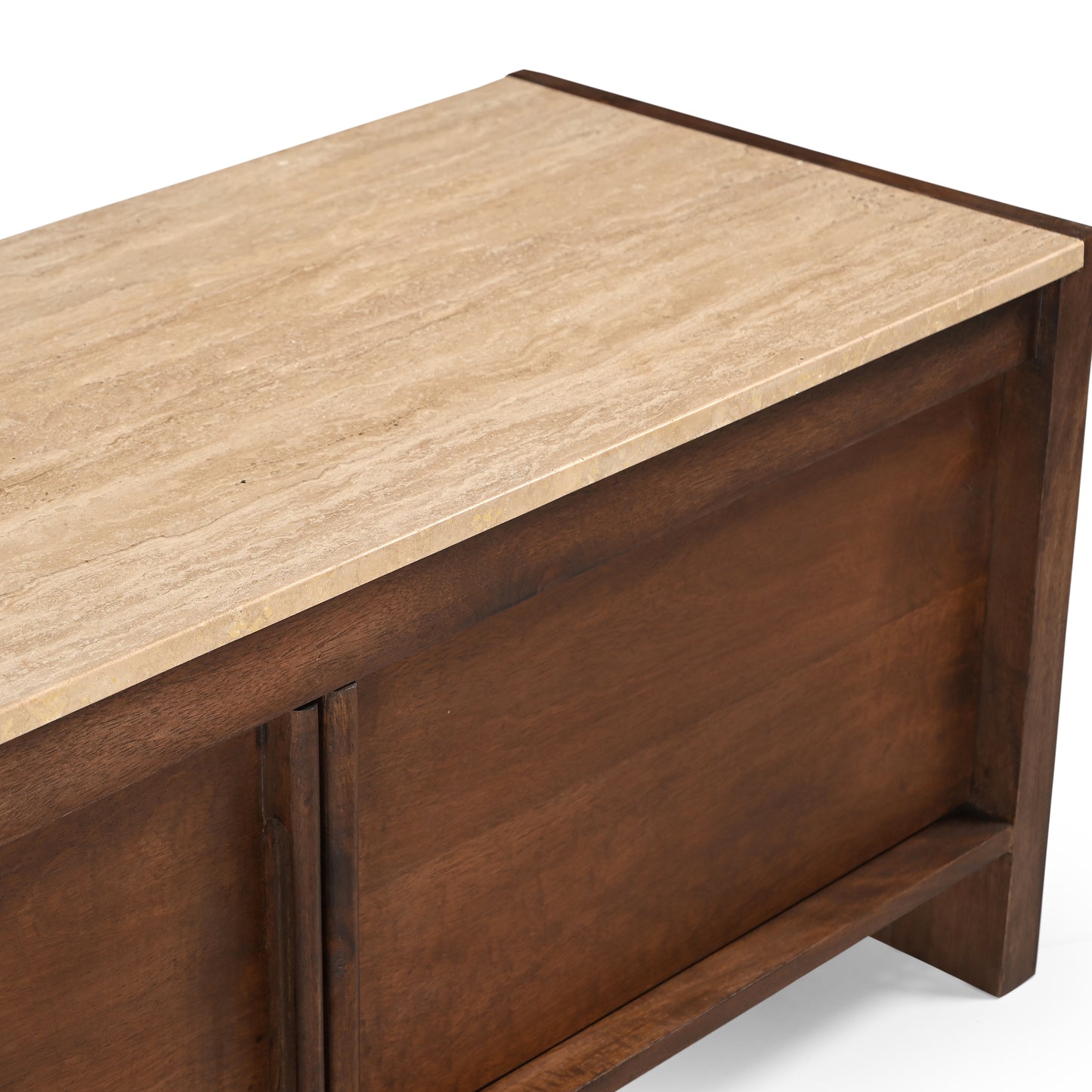 Kobe Solid Mango Wood and Travertine TV Stand