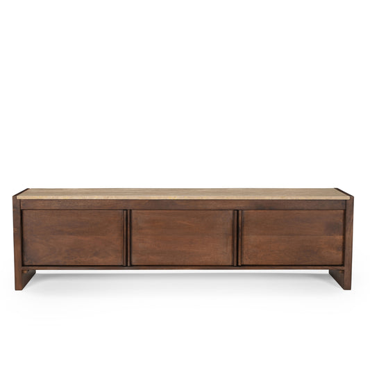 Kobe Solid Mango Wood and Travertine TV Stand