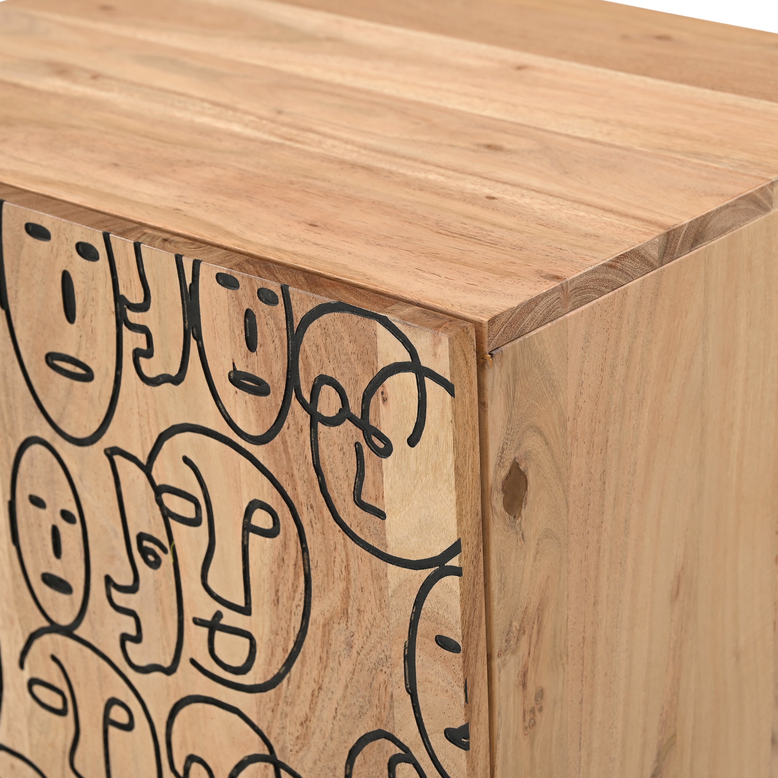 Faces Solid Acacia Wood Bedside Table