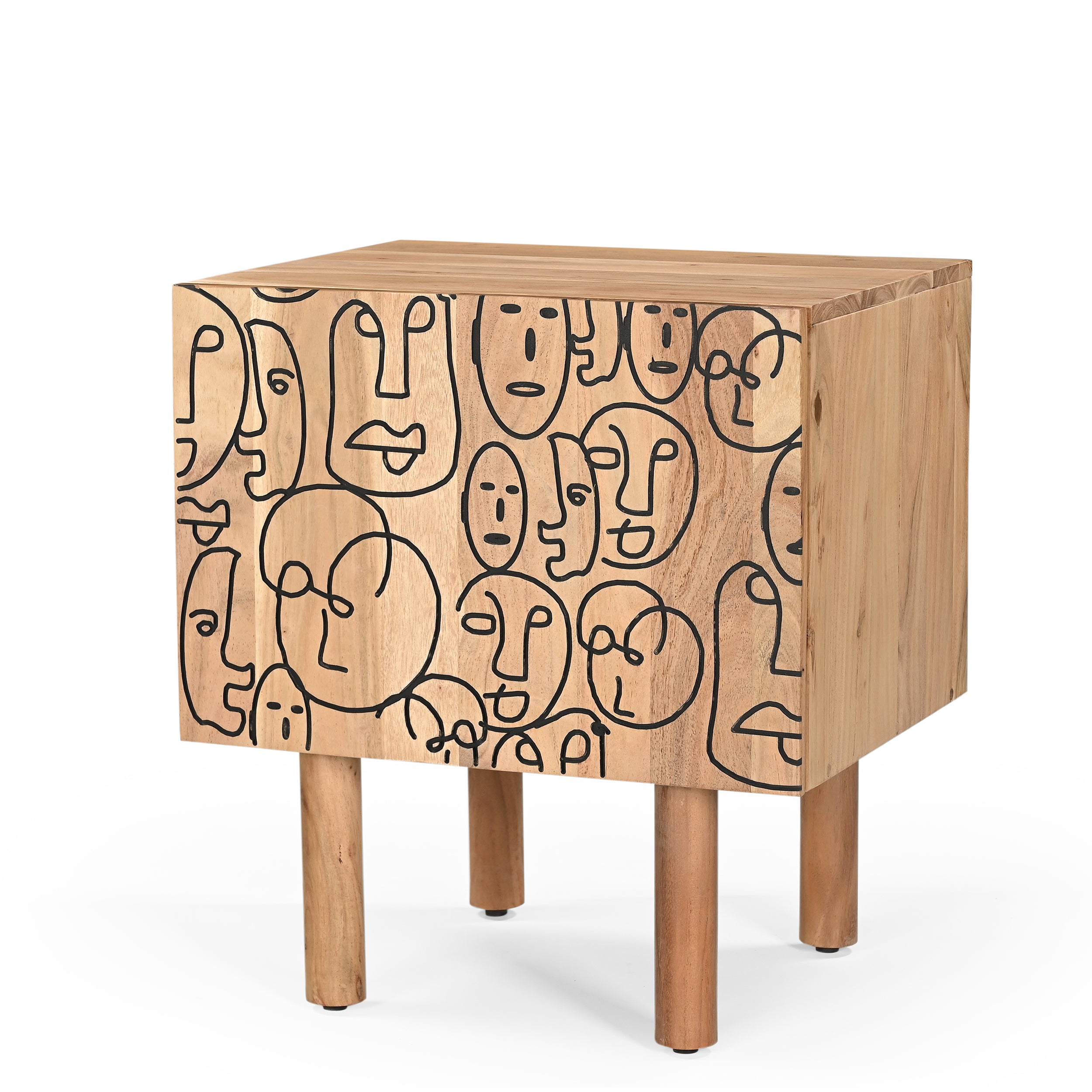 Faces Solid Acacia Wood Bedside Table