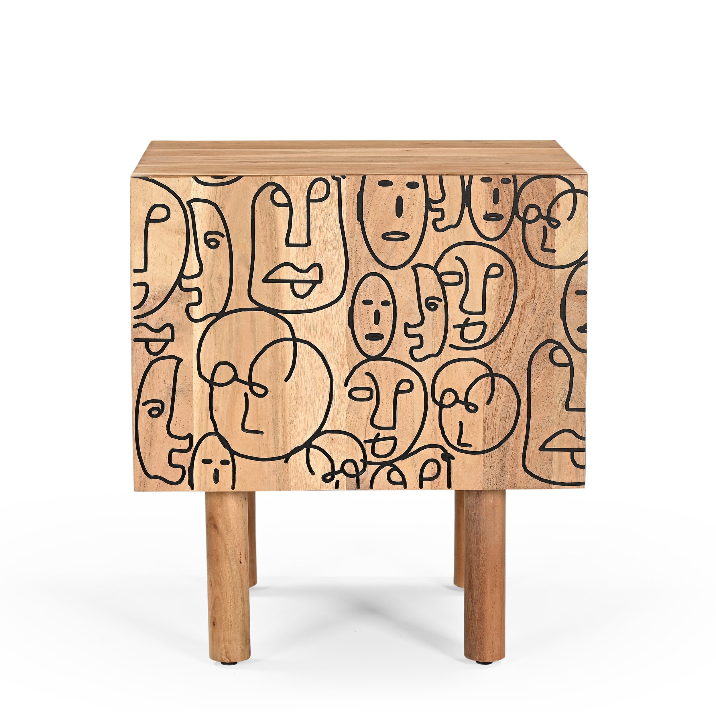 Faces Solid Acacia Wood Bedside Table