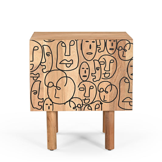 Faces Solid Acacia Wood Bedside Table