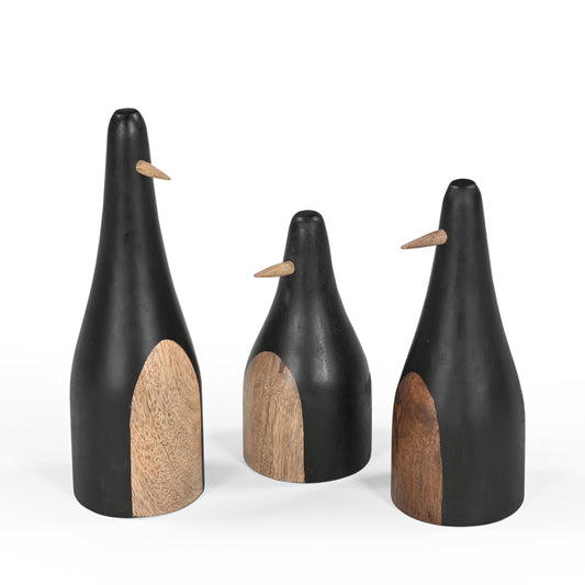 Set of 3 Solid Mango Wood Penguins