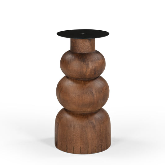 Emica Solid Mango Wood Medium Candle Stand Brown