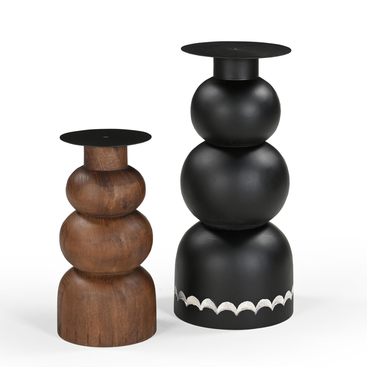 Emica Solid Mango Wood Large Candle Stand Black