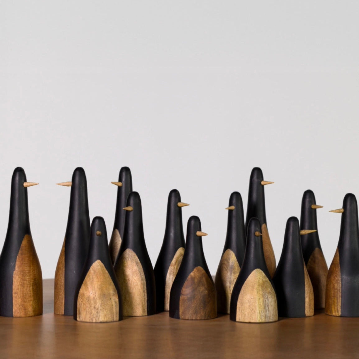 Set of 3 Solid Mango Wood Penguins