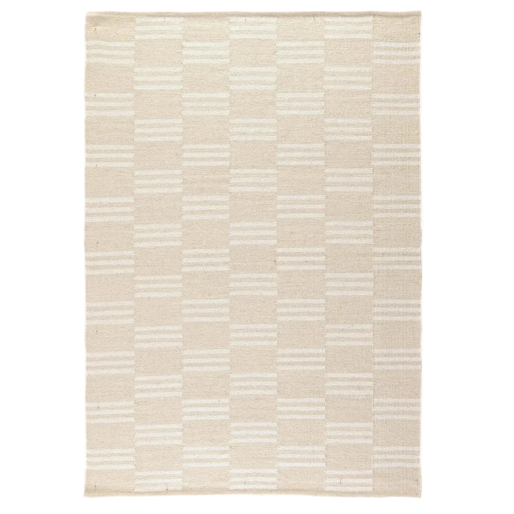 Cheremshan Handwoven Flat Weave Wool Rug in Ivory (2 Sizes)