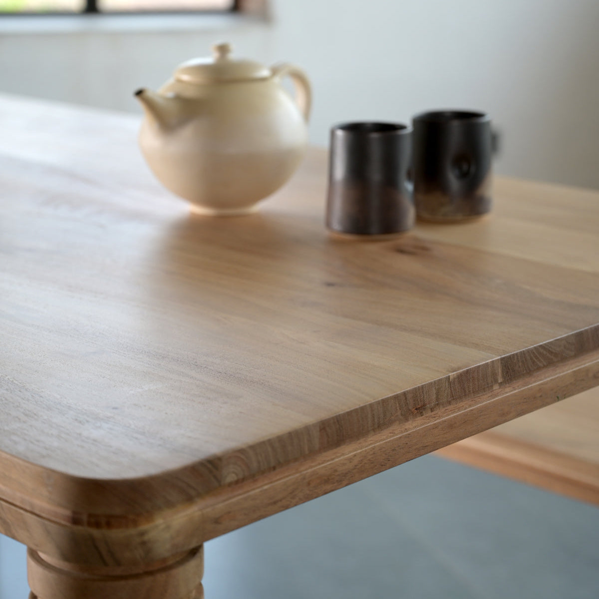 Sakura Solid Acacia Wood Dining Table and Bench Set