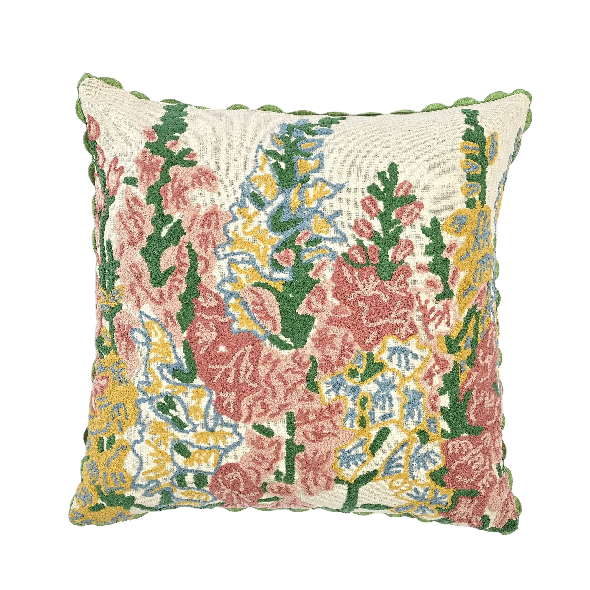 Kamila Towel Embroidered Wildflower Handmade Cushion with Scalloped Edge 46 x 46cm