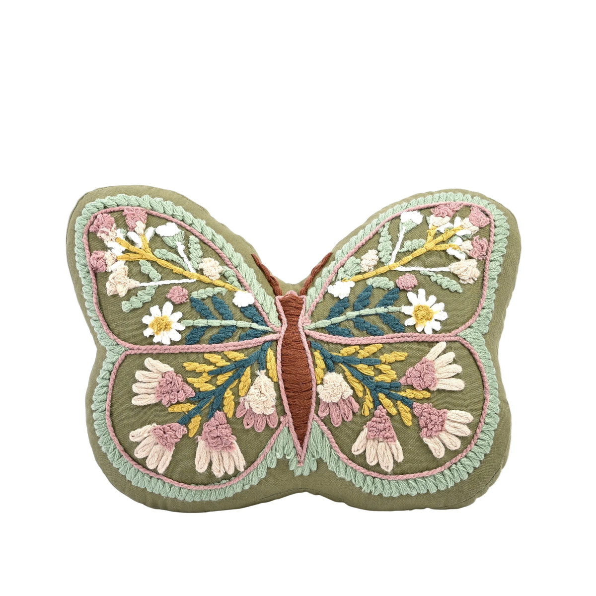 Butterfly Bloom Shaped Embroidered Handmade Floral Cushion