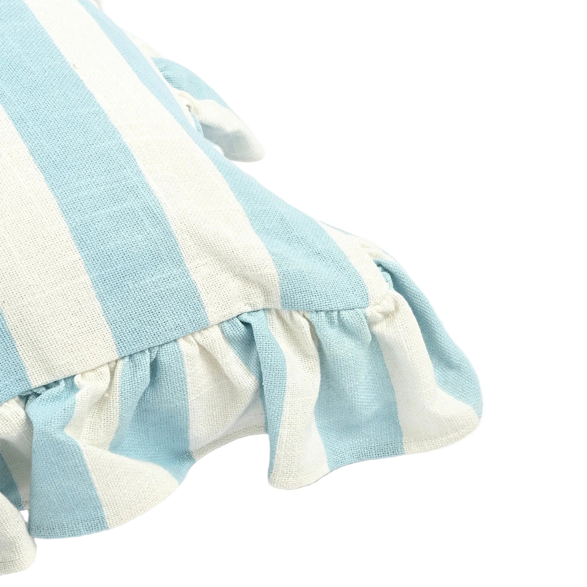 Marina Stripe Cotton Handmade Cushion with Ruffle Trim in Blue and White 46 x 46cm