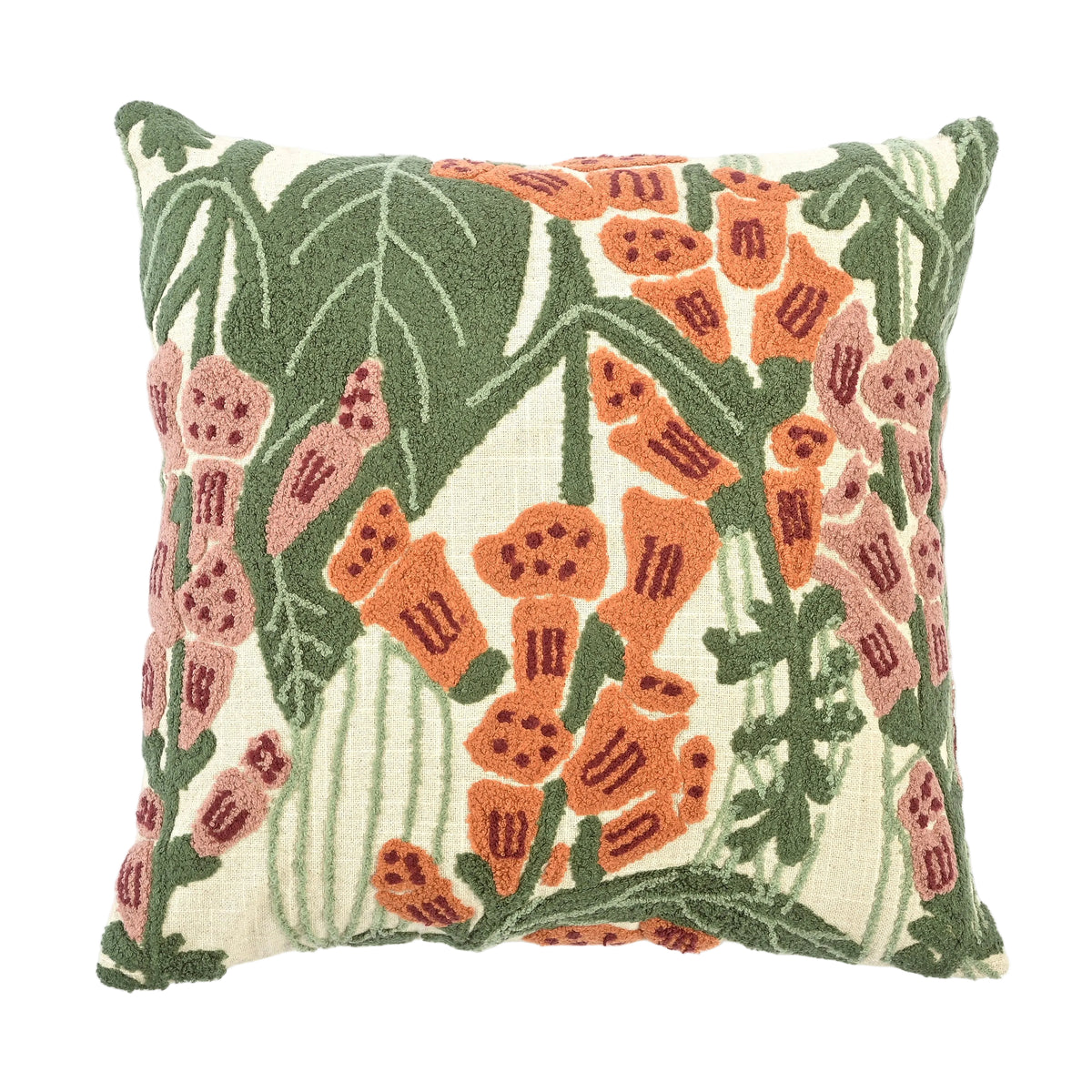 Foxglove Embroidered Floral Cotton Handmade Cushion 46 x 46cm