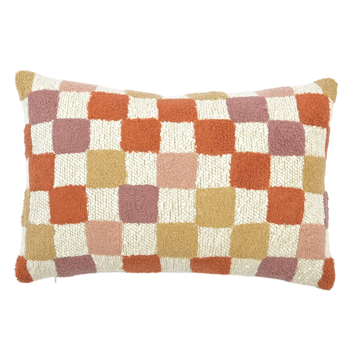 Terra Check Towel Embroidered Handmade Checkerboard Cushion 30 x 46cm