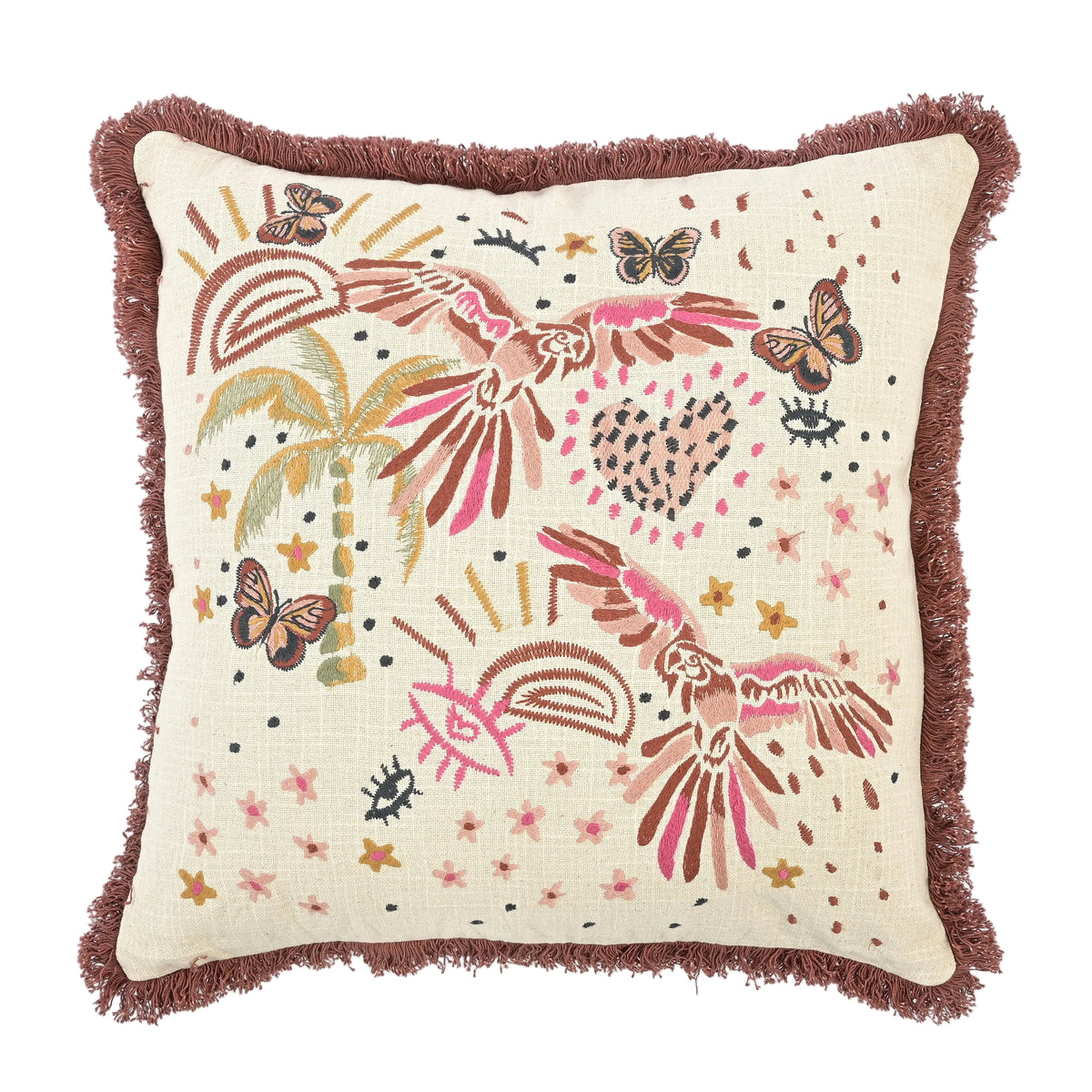 Starbird Embroidered Tropical Handmade Cushion with Fringe Trim 46 x 46cm